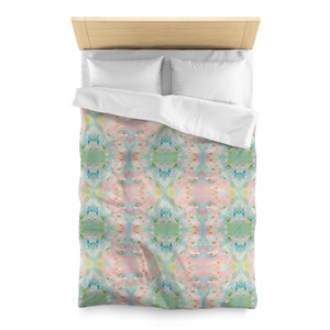 Blue, Green & Pink Lily of the Valley Duvet Cover | Dorm Decor for College Girls | Bedding for Girls