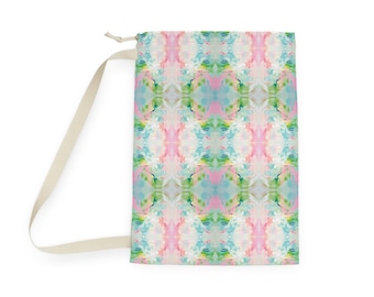 Sac à linge impressionniste bleu, rose et vert Fountain | Décoration pour dortoirs et appartements | Cadeau pour adolescente et étudiante | Sac Père Noël
