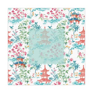 Pagoda Garden Mahjong Tablecloth | Chinoiserie | Mahjong Table Cover | Mahjong Hosting Decor | Mahjong Gift | Summer Mahjong | 55 in x 55 in