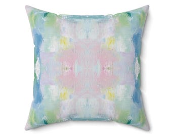 Blue, Green & Pink Flora Fresco Pillow | Dorm Decor for College Girls | Teen and College Girl Gift | Home and Apartment Decor