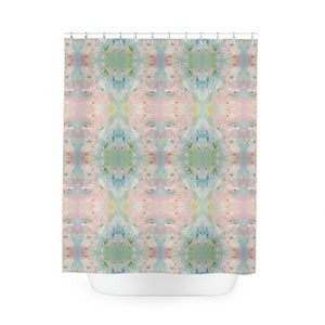 Blue, Green & Pink Lily of the Valley Cloth Shower Curtain | Bathroom Home Decor | Dorm and Apartment Decor for College Girls