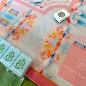 Blue, Orange & Pink Sandcastle Sunrise Mahjong Mat | 31.5in x 31.5in | 3mm | Non-Neoprene | With Storage Bag