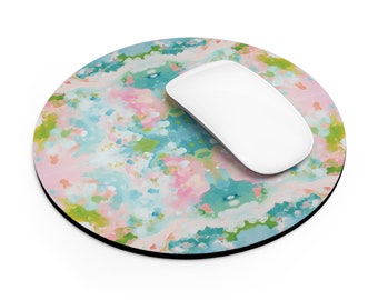 Blue, Green & Pink Snowdrops Mouse Pad | Preppy and Cute Mouse Pad | Tech Gift for Girls | Tech Accessories