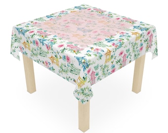 Palmetto Pagodas Mahjong Tablecloth | Chinoiserie | Mahjong Table Cover | Mahjong Hosting Decor | Mahjong Gift | 55 in x 55 in