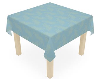 LoV Green Roaring Tigers on LoV Blue Tablecloth | Chinoiserie | Mahjong Table Cover | Mahjong Hosting Decor | Mahjong Gift | 55 in x 55 in