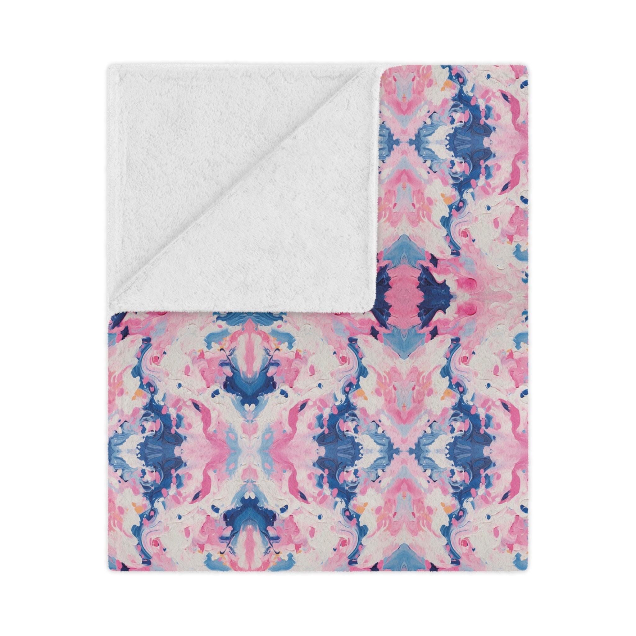 Blue & Pink Dancing Ruffles Impressionistic Minky Blanket | Dorm Decor for College Girls | Gift for Her