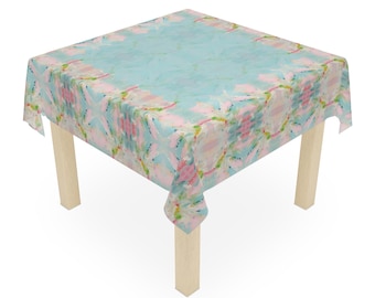Blue, Green & Pink Pagoda Mahjong Tablecloth | Chinoiserie | Mahjong Table Cover | Mahjong Hosting Decor | Mahjong Gift | 55 in x 55 in