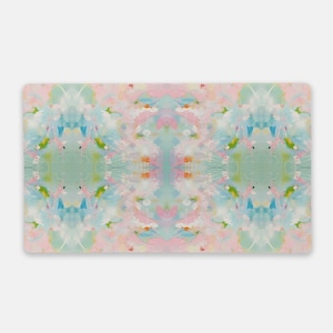 May include: A rectangular artwork featuring a symmetrical abstract composition with blended pastel colors including soft pink, light blue, mint green, and cream. The paint application shows visible brushstrokes and layered textures throughout.