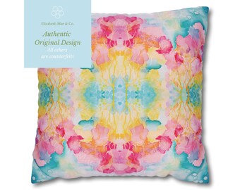 Blue, Pink and Yellow Bonaire Pillow Cover | Dorm Decor for College Girls | Home Apartment Decor | Throw Pillows for Couch