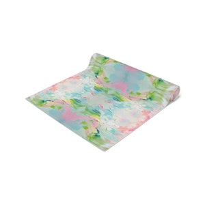 Blue, Pink & Green Fountain Impressionistic Table Runner | Cotton or Polyester | 2 Lengths | Table Decor | Home Decor