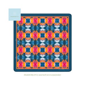 Blue, Orange & Pink Moody Blooms Mahjong Mat | 31.5in x 31.5in | 3mm | Non-Neoprene | With Storage Bag