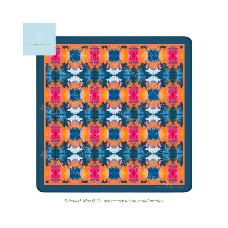 Blue, Orange & Pink Moody Blooms Mahjong Mat | 31.5in x 31.5in | 3mm | Non-Neoprene | With Storage Bag