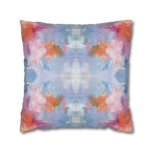 Blue, Orange & Pink Candy Cabin Pillow Cover | Dorm Decor for Girls | Home Apartment Decor | Throw Pillows for Couch