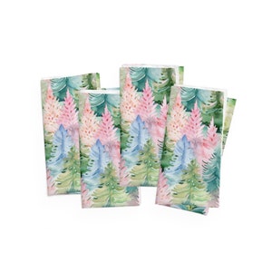 Blue, Green & Pink Winter Forest Cloth Napkins | Home Decor for the Preppy Girl | Christmas and Holiday Decor
