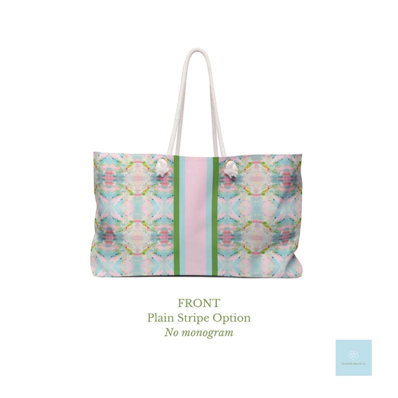 Blue, Green & Pink Pagoda Tote | Mahjong Bag | Custom Monogram Racing Stripe | Large Rope Handle Beach Bag | Preppy Gift