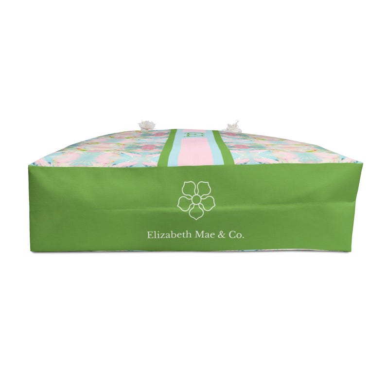 Blue, Green & Pink Pagoda Tote | Mahjong Bag | Custom Monogram Racing Stripe | Large Rope Handle Beach Bag | Preppy Gift