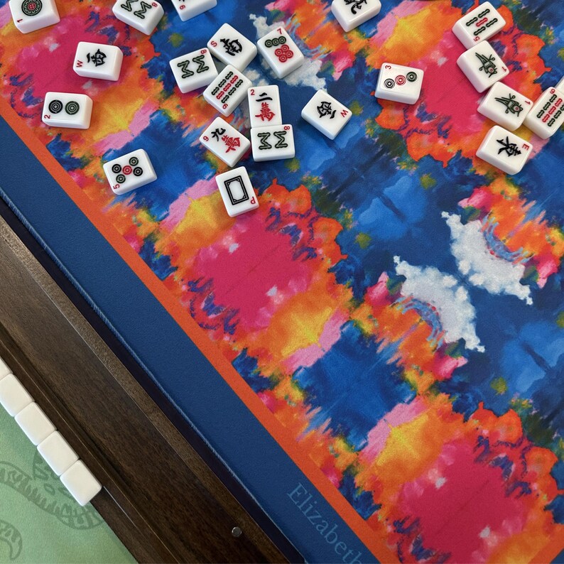 Blue, Orange & Pink Moody Blooms Mahjong Mat | 31.5in x 31.5in | 3mm | Non-Neoprene | With Storage Bag