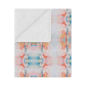 Blue, Orange & Pink Sandcastle Sunrise Watercolor Minky Blanket | Dorm Decor for College Girls | Gift for College Girls