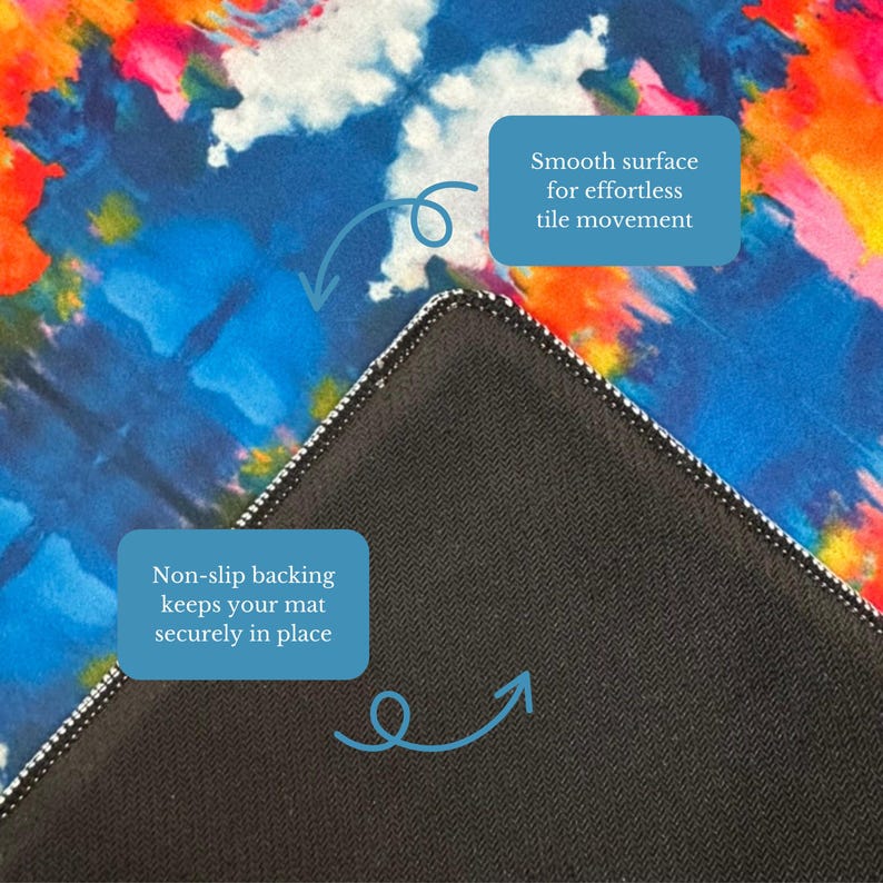 Smooth surface for effortless tile movement. Non-slip backing keeps your mat securely in place.