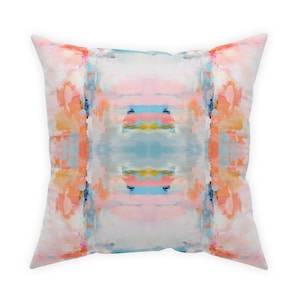 Blue, Orange & Pink Sandcastle Sunrise Watercolor Pillow | Dorm Decor for College Girls | Home Decor | Throw Pillows for Couch