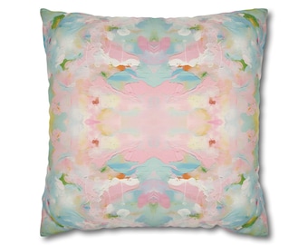 Blue, Green & Pink Lily of the Valley No. 3 Pillow Cover | Dorm Decor for College Girls | Teen and College Girl Gift | Home Decor