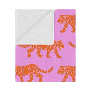Pink & Orange Tigers Walking Minky Blanket | Dorm Decor for College Girls | Gift for College Girls