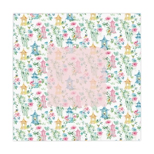 Palmetto Pagodas Mahjong Tablecloth | Chinoiserie | Mahjong Table Cover | Mahjong Hosting Decor | Mahjong Gift | 55 in x 55 in