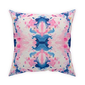 EURO SIZE Blue & Pink Dancing Ruffles Impressionistic Pillow | Dorm Decor for College Girls