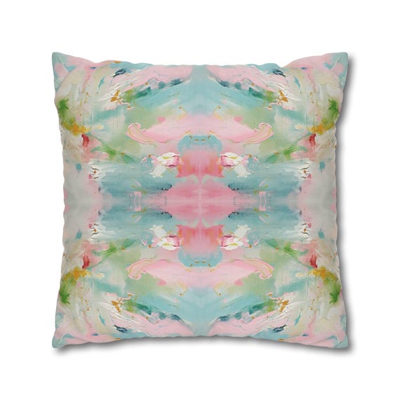 Blue, Green & Pink Pagoda Pillow Cover | Dorm Decor for College Girls | Home Apartment Decor | Throw Pillows for Couch