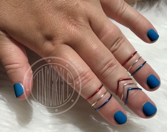 Fourth of July Midi Rings, Patriotic Jewelry, Red Silver Blue Knuckle rings, Adjustable Midi Rings, Upper finger rings, First knuckle rings