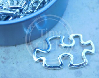 3 Puzzle Charms, Autism Awareness Charm, Jigsaw Charm, Antique Silver Tone Charm