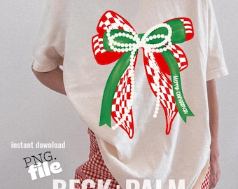 Retro kerststrik, png PNGEgg | Geruit lint, parels (directe download)