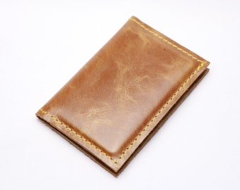 Brown leather card holder. Bank card holder. Driving license holder. Small leather gift. Birthday present