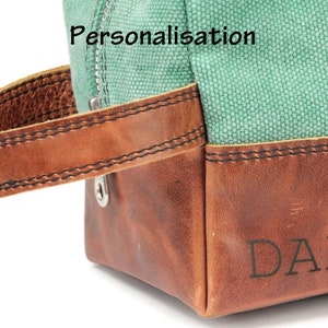 Personalized groomsmen gift. Leather toiletry bag. Leather and Waxed cotton canvas bag. Christmas Gift. Toiletry kit. Mens Gift Husband Gift image 9