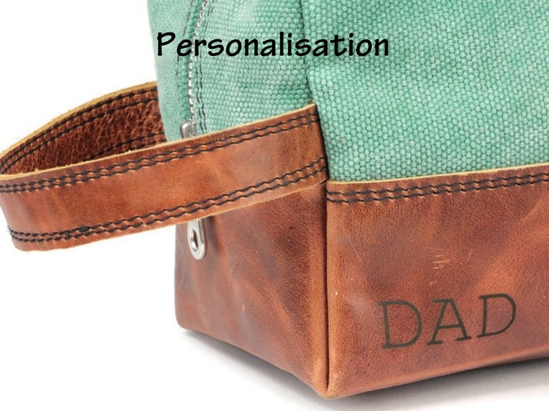 Personalized groomsmen gift. Leather toiletry bag. Leather and Waxed cotton canvas bag. Christmas Gift. Toiletry kit. Mens Gift Husband Gift image 9