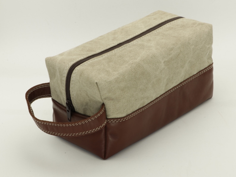 Personalized groomsmen gift. Leather toiletry bag. Leather and Waxed cotton canvas bag. Christmas Gift. Toiletry kit. Mens Gift Husband Gift image 8