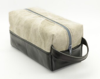 Leather toiletry bag. Leather and Waxed cotton canvas bag. Christmas Gift. Toiletry kit. Mens Gift Husband Gift