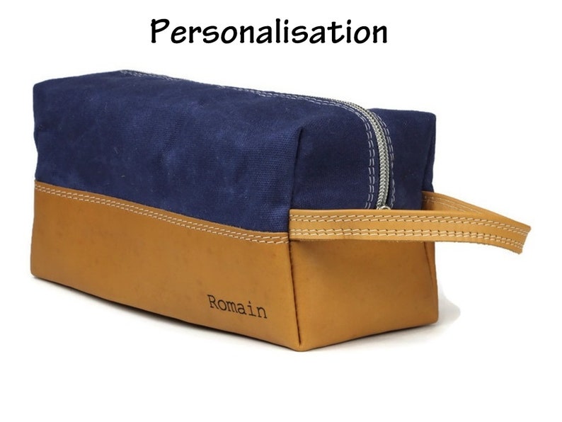 Personalized groomsmen gift. Leather toiletry bag. Leather and Waxed cotton canvas bag. Christmas Gift. Toiletry kit. Mens Gift Husband Gift image 10