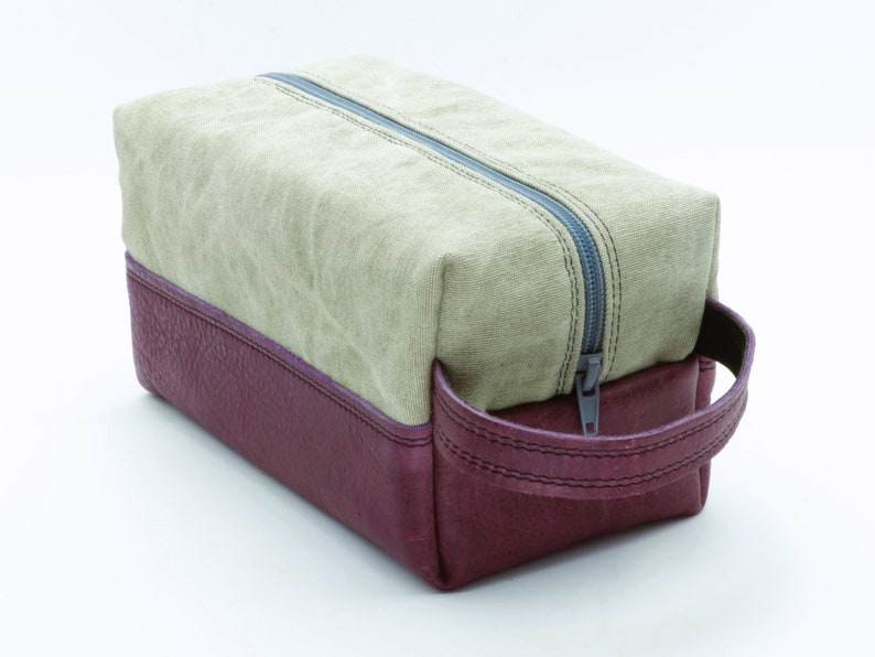 Leather toiletry bag. Leather and Waxed cotton canvas bag. Christmas Gift. Toiletry kit. Mens Gift. Husband Gift image 2