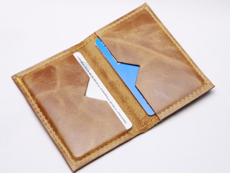 Brown leather card holder. Bank card holder. Driving license holder. Small leather gift. Birthday present image 2