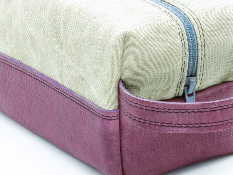 Leather toiletry bag. Leather and Waxed cotton canvas bag. Christmas Gift. Toiletry kit. Mens Gift. Husband Gift image 3