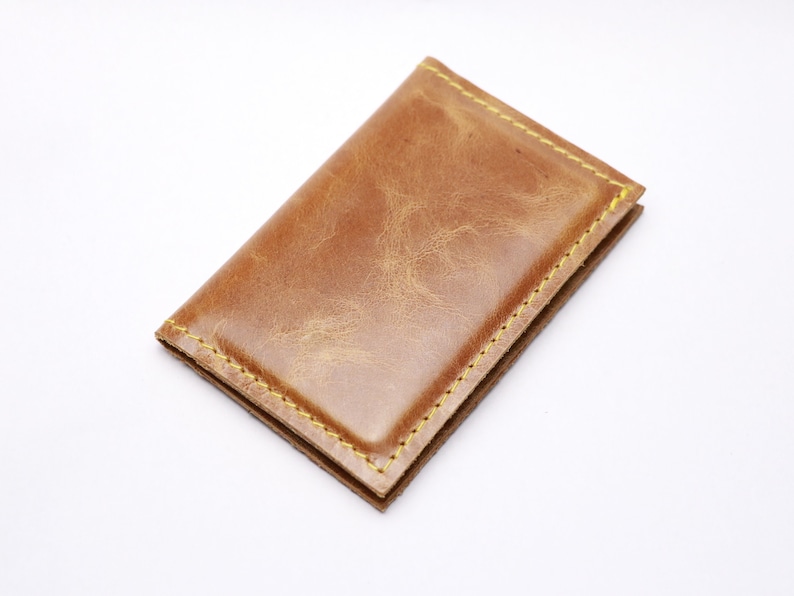 Brown leather card holder. Bank card holder. Driving license holder. Small leather gift. Birthday present image 1