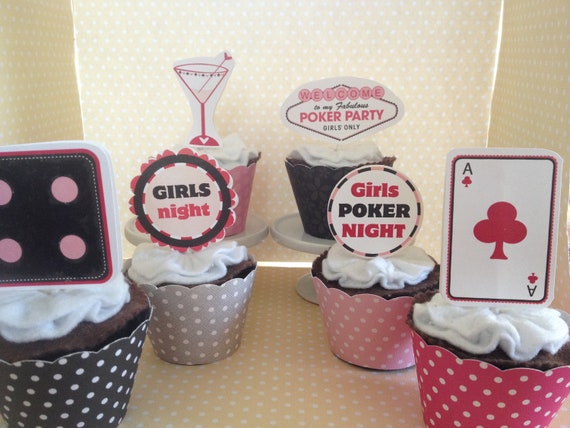 Girl S Night Out Poker Party Cupcake Topper Decorations Set Of