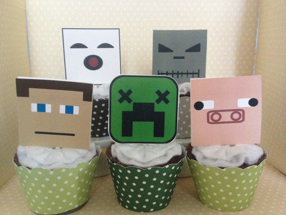 Minecraft Birthday Party Cupcake Topper Decorations - Set of 10 Il_570xn