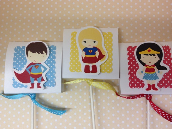 Boy and Girl Superhero Party Lollipop Favors - Set of 10 Il_570xn