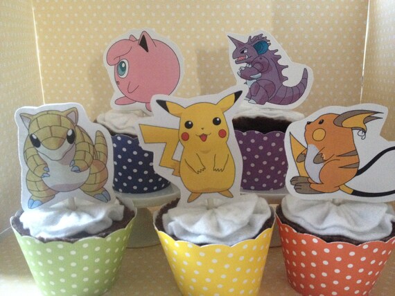 Pokemon, Pikachu Party Cupcake Topper Decorations - Set of 10 Il_570xn