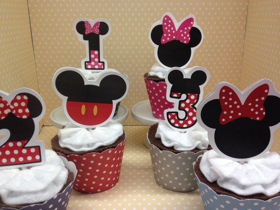 Mickey and Minnie Mouse Party Cupcake Topper Decorations - Set of 10 Il_570xn