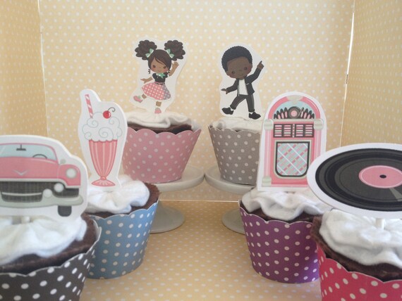 African American Black Sock Hop 50 S Party Cupcake Topper Etsy