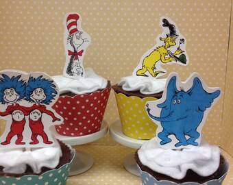Dr Seuss Party Cupcake Topper Decorations - Set of 10