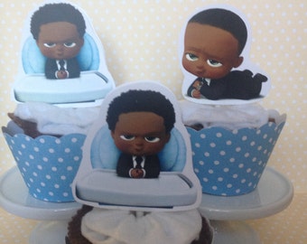 African American Boss Baby Party Cupcake Topper Decorations - Set of 10